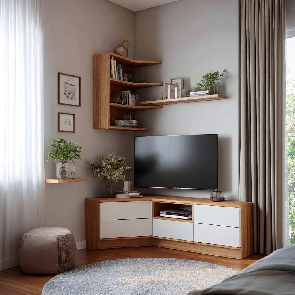  budget corner TV unit floating shelves India