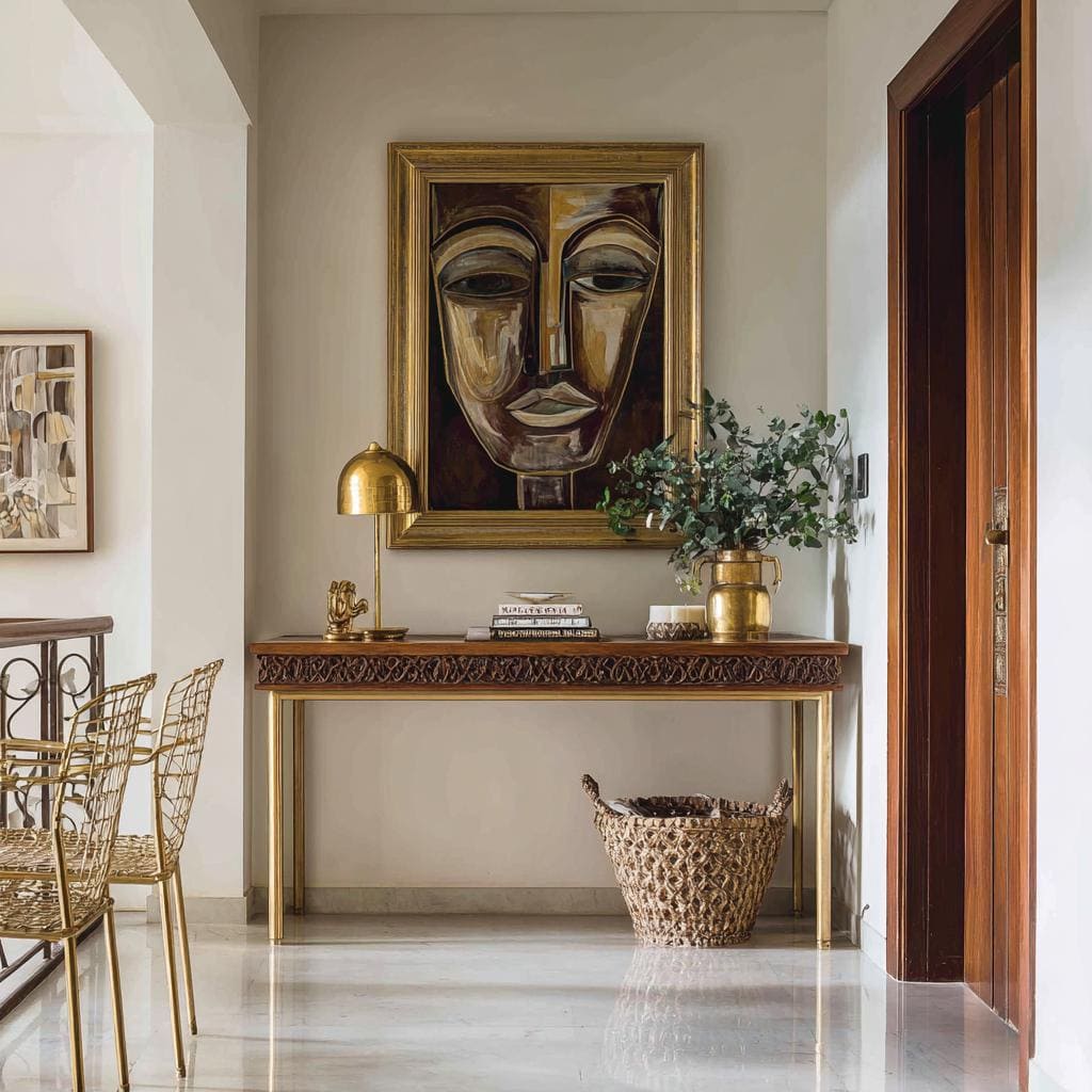  Entrance hallway console wall decor Indian home