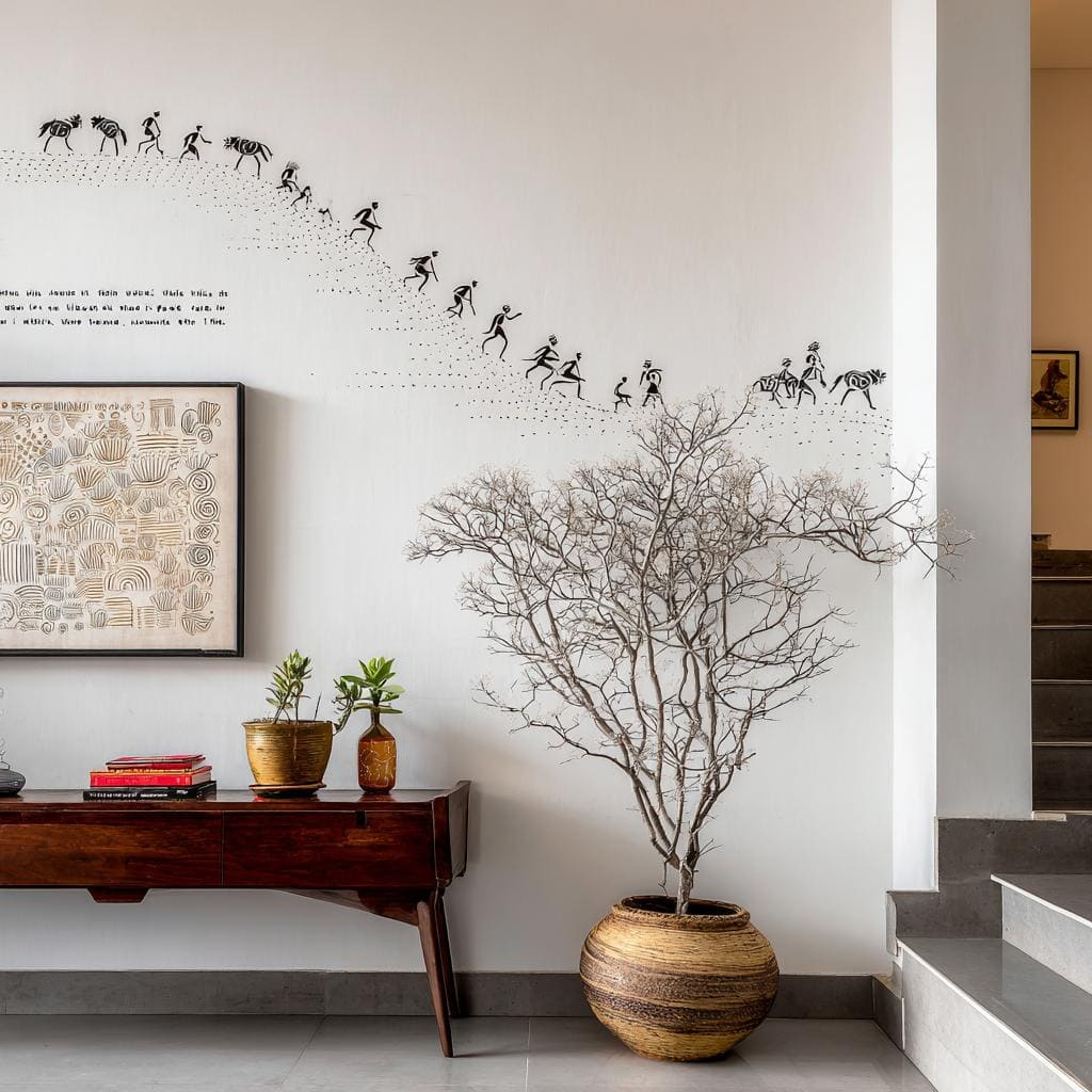 Hallway wall decor mural console Indian home
