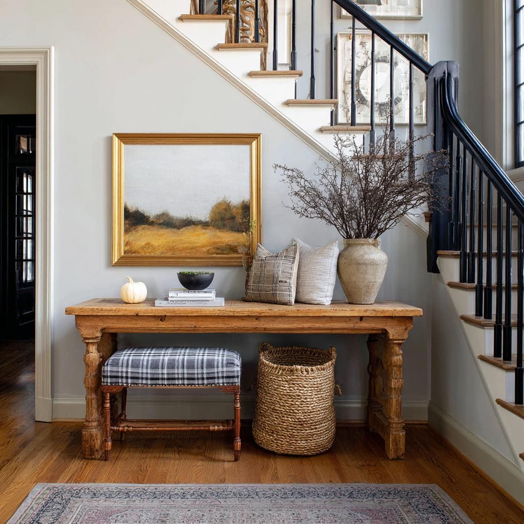 Hallway entrance console staircase decor ideas