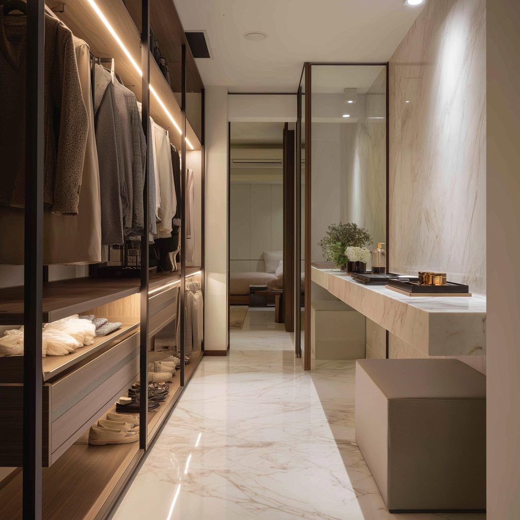  walk-in wardrobe with mirror design luxury interior
