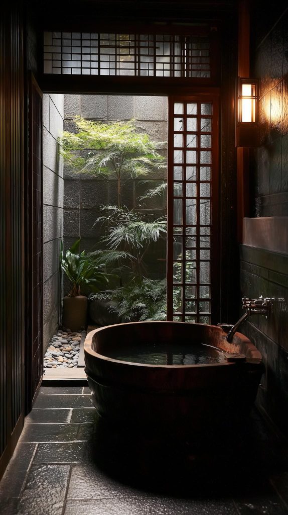  Zen ofuro bathroom design wood entrance India