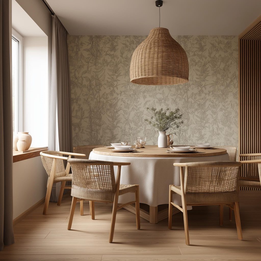 Textured abstract wallpaper neutral dining room India