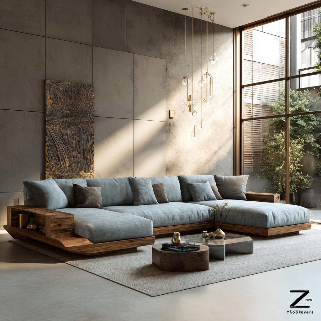  Traditional L shape sofa wood frame grey fabric India