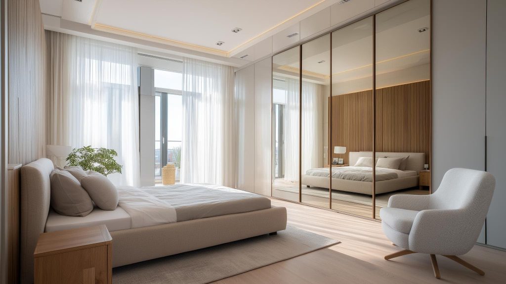  mirror wardrobe design reflecting light in bedroom