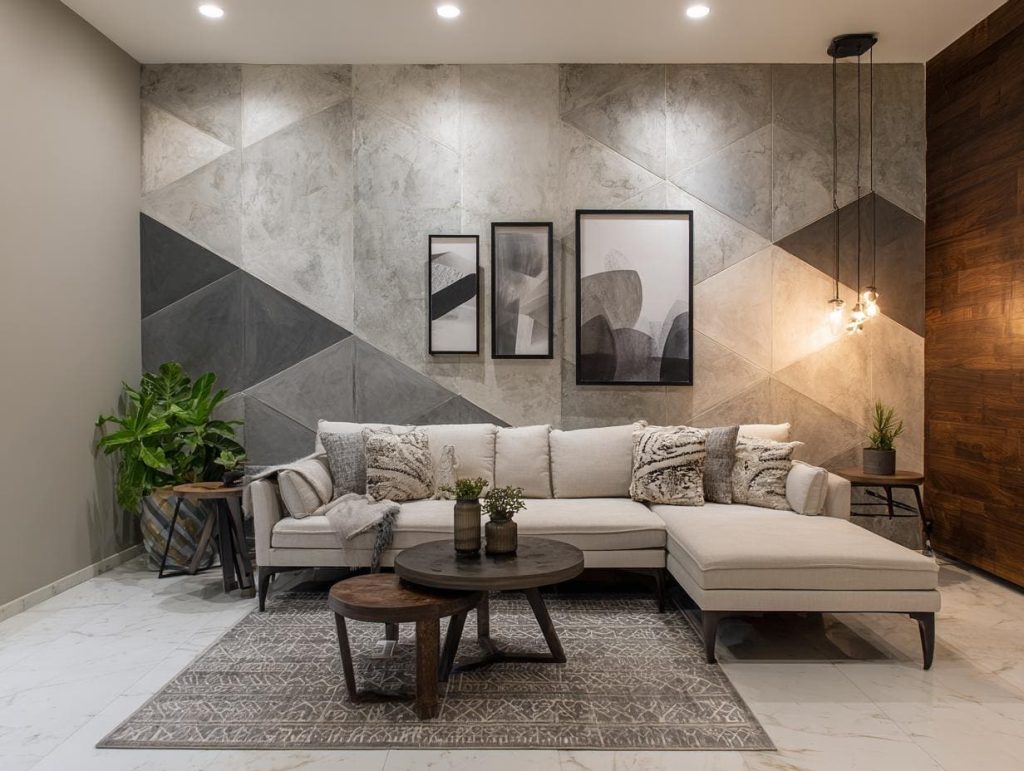 Modern abstract wallpaper feature wall living room India