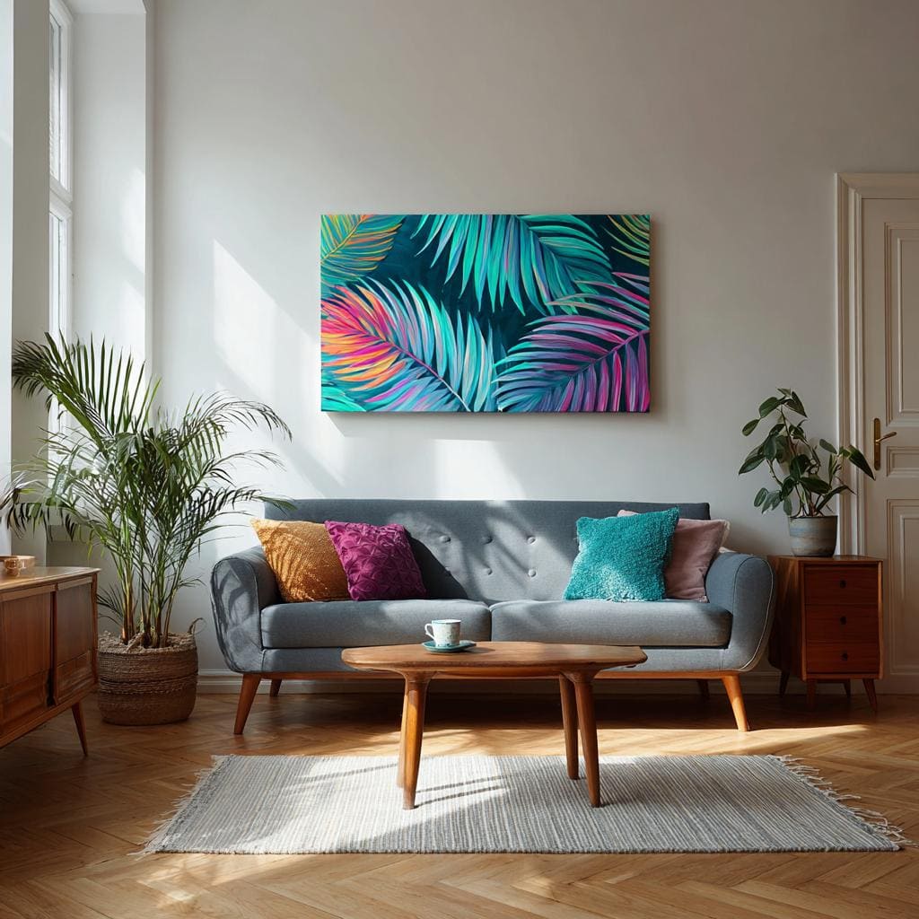 Tropical leaf canvas painting living room India