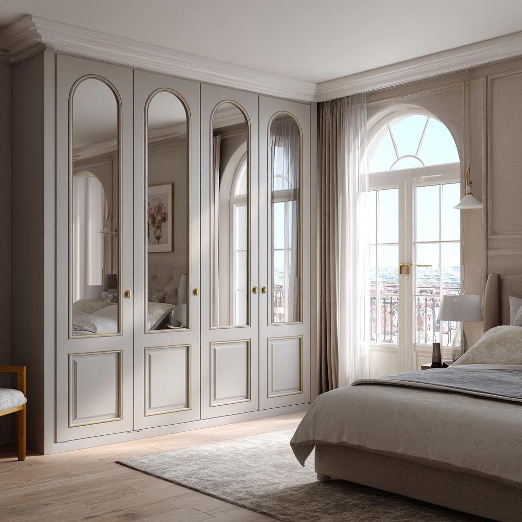 partial mirror hinged wardrobe arched panel design