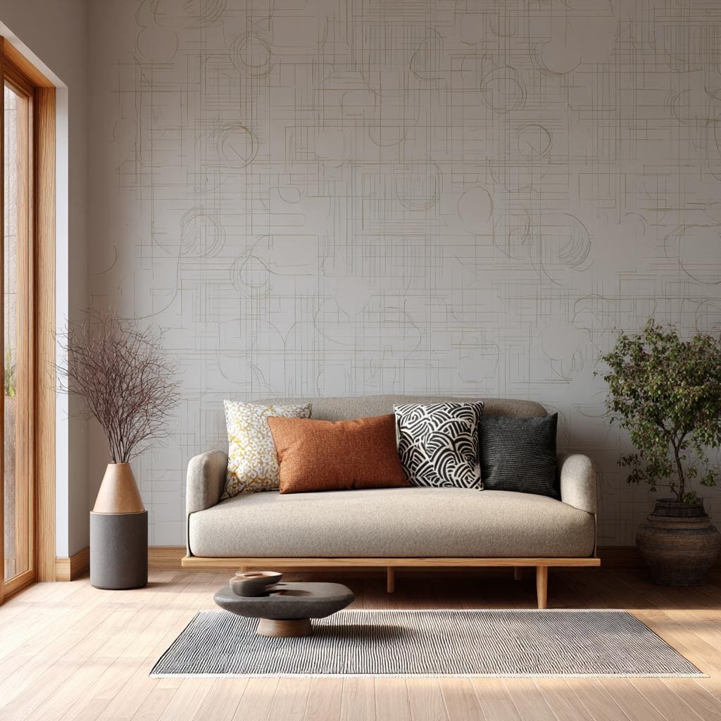 Subtle abstract wallpaper neutral living room India