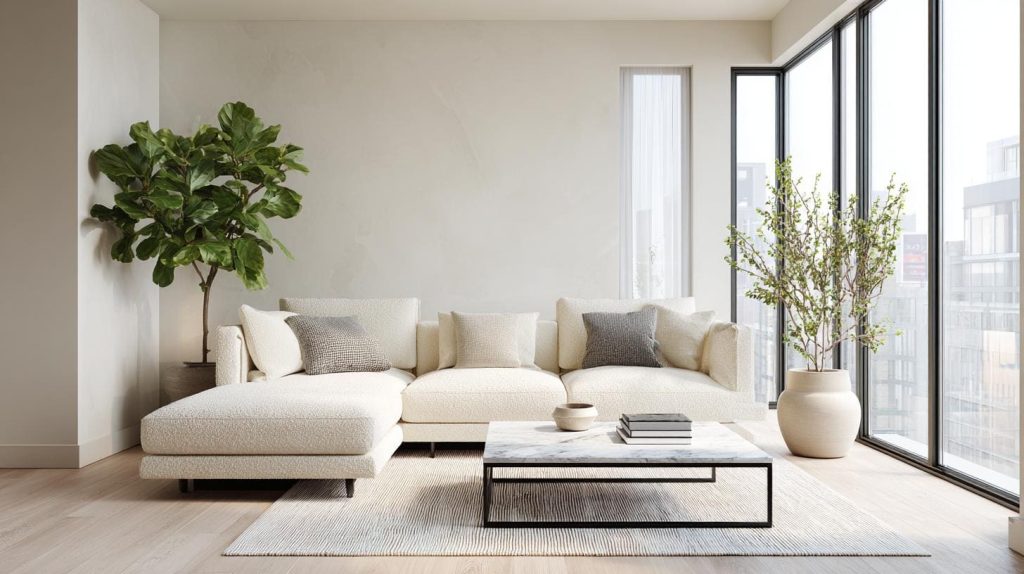  Modern white L shape sofa minimalist living room India