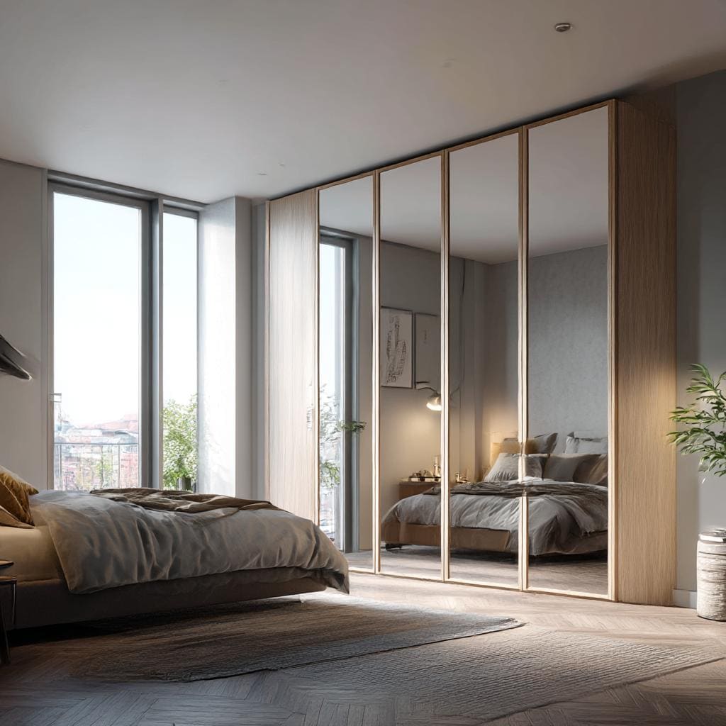  sliding wardrobe mirrored shutters wood trim India