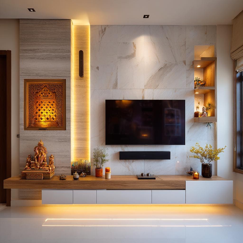 TV unit wall panel checked during flat handover India