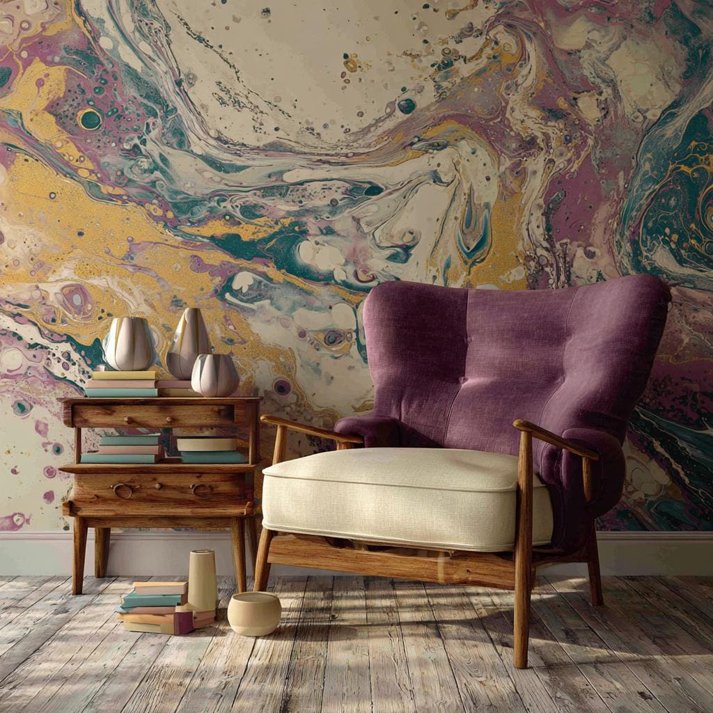 Fluid abstract wallpaper gold purple living room India