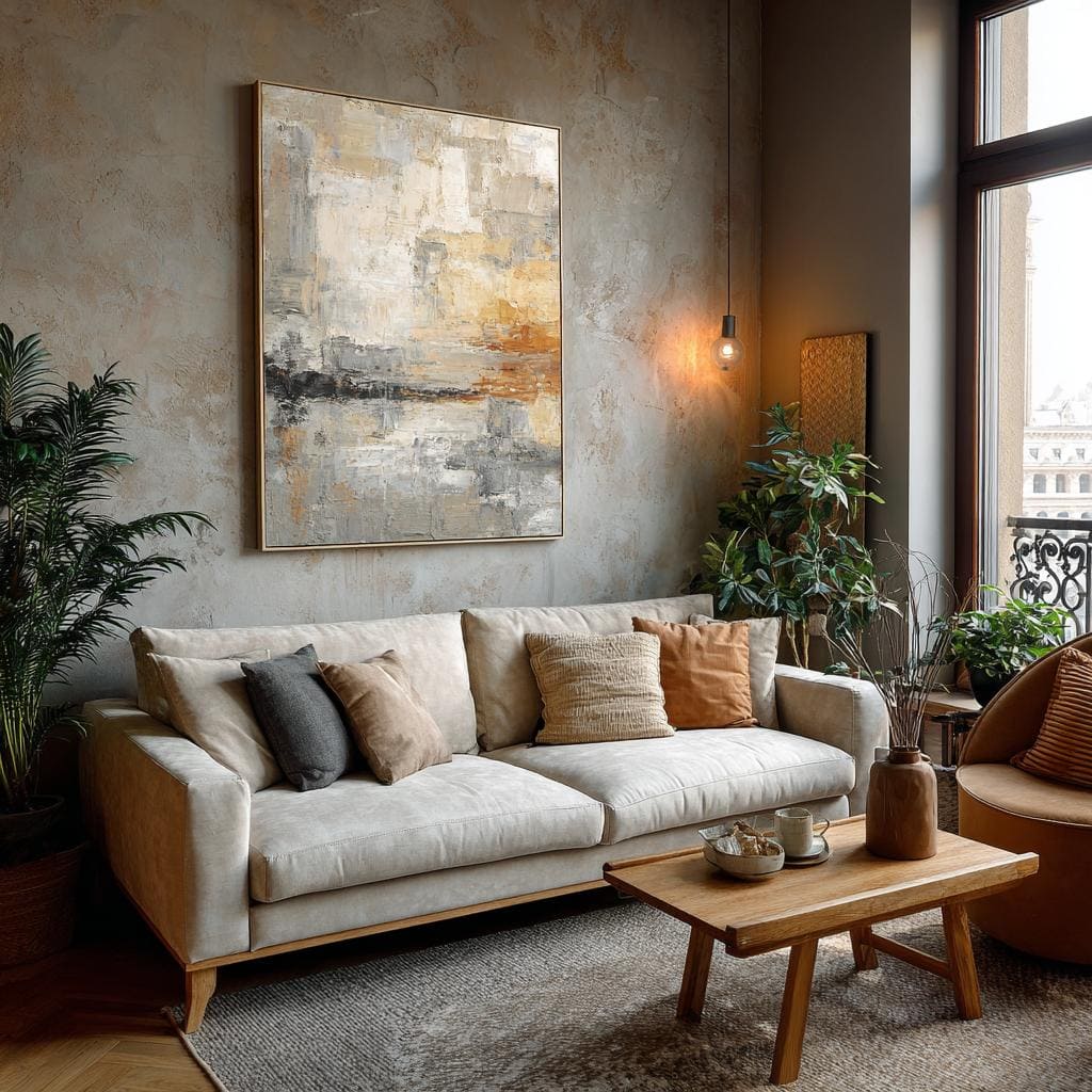 Abstract canvas painting living room India textured wall