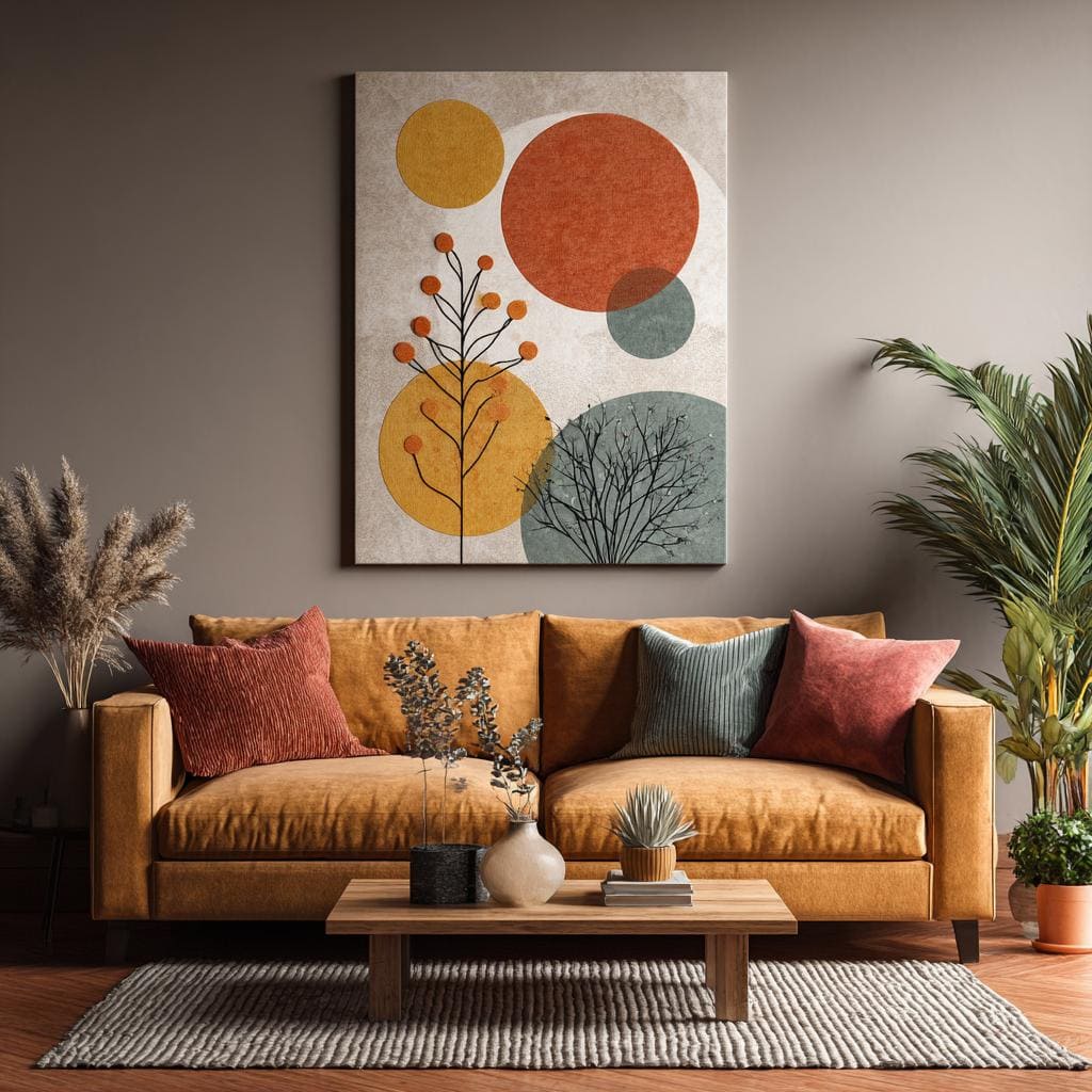 Abstract nature canvas painting living room earthy tones