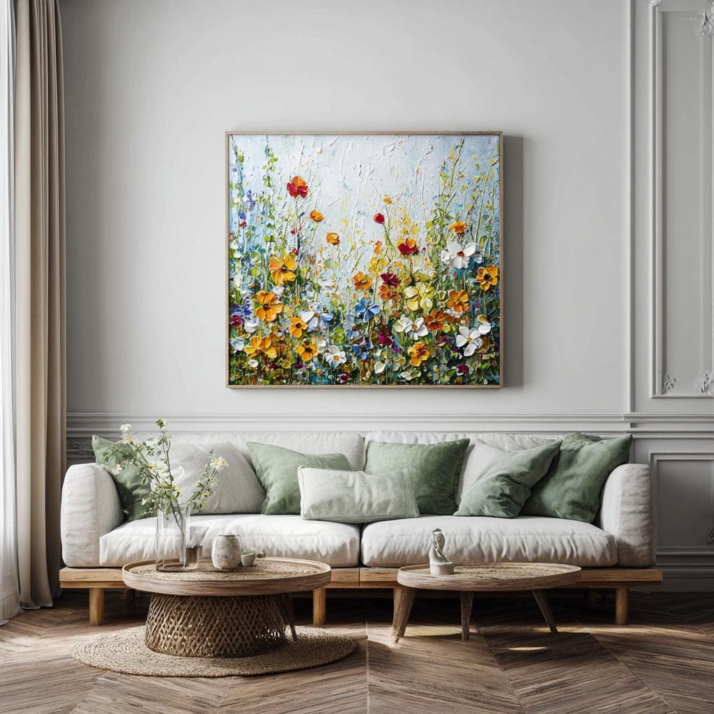  Floral canvas painting white living room India