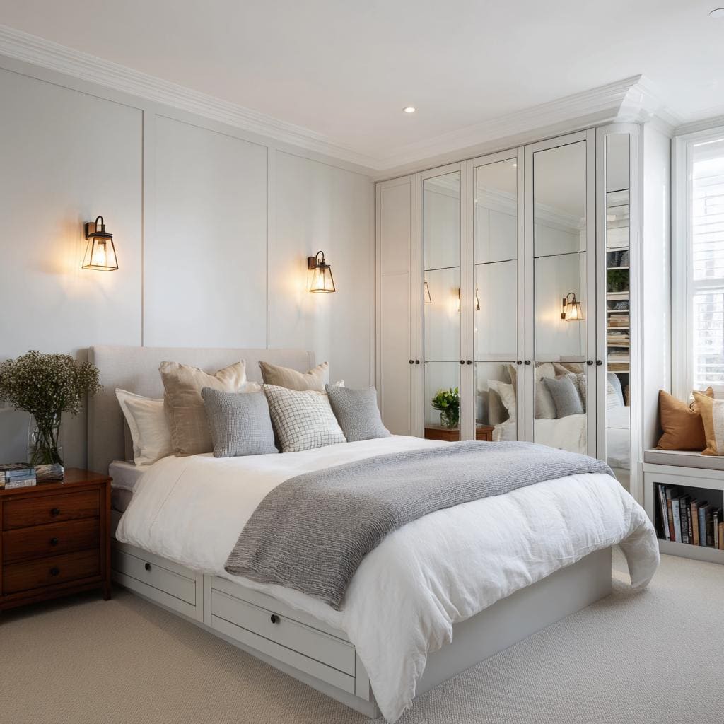 frameless mirror wardrobe white bedroom India
