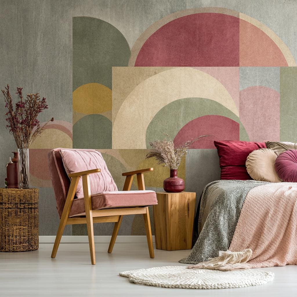 Soft geometric abstract wallpaper bedroom India