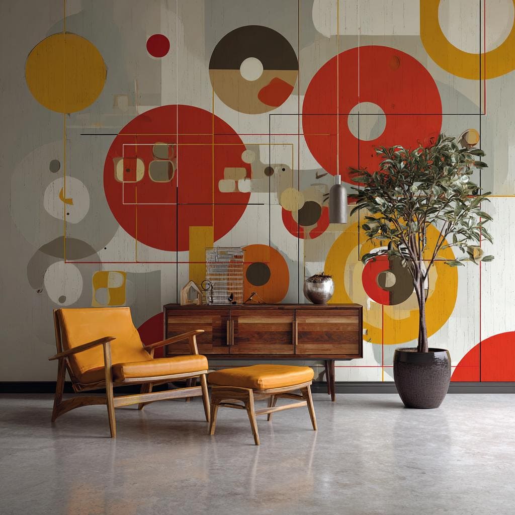 Bold geometric abstract wallpaper living room India