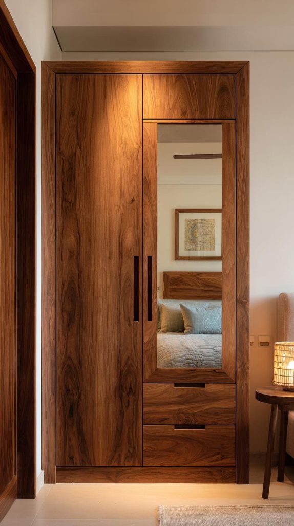  hinged wardrobe with mirror panel wooden finish