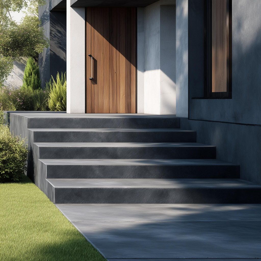 Granite entrance stairs minimalist outdoor home design