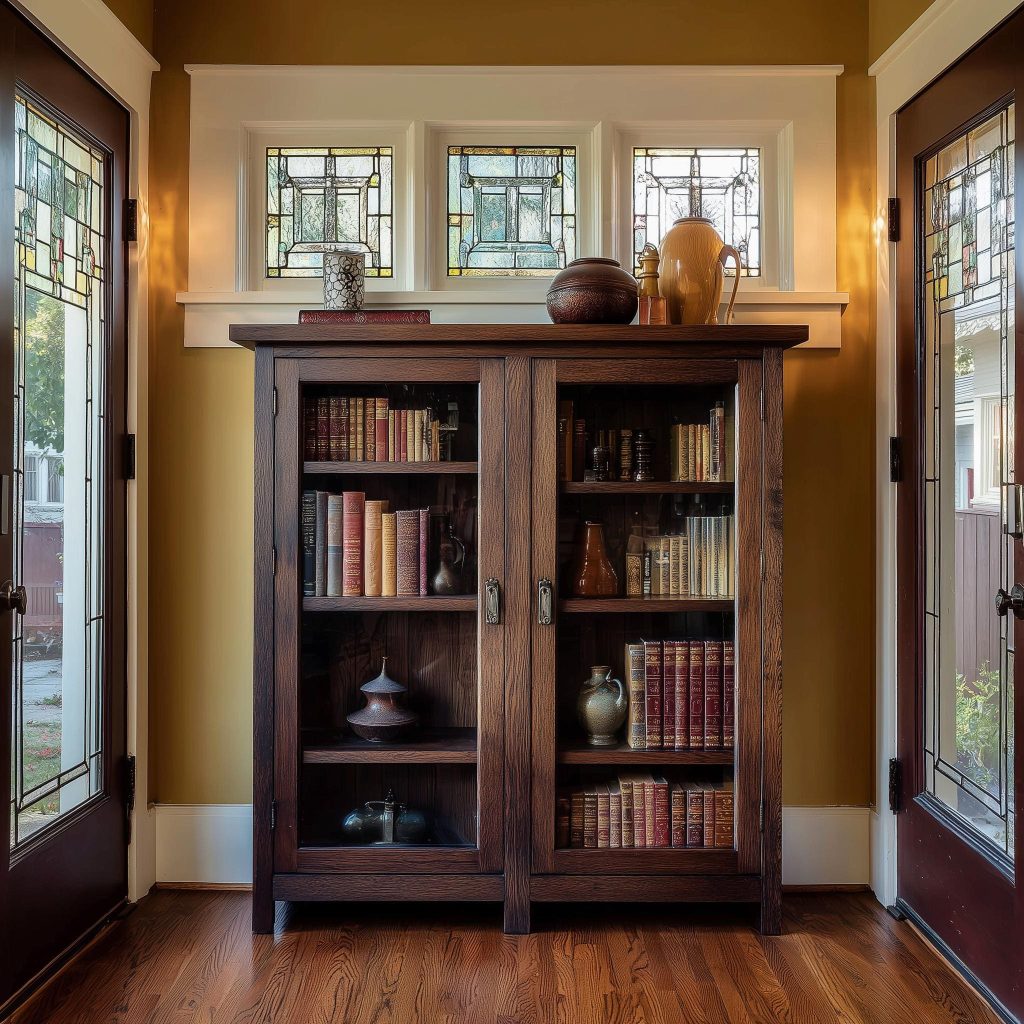 Traditional wooden bookshelf glass door cabinet India