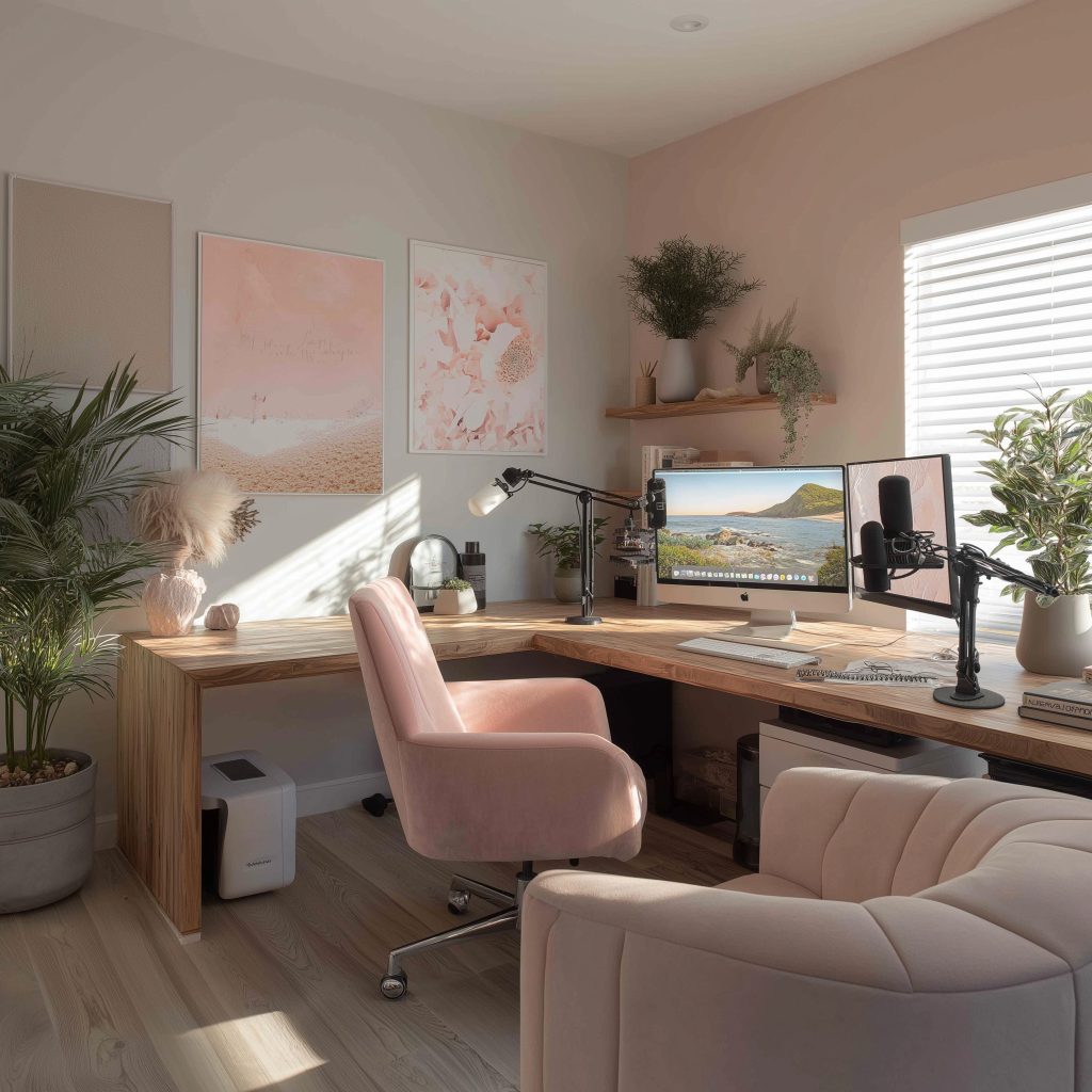 Modern L-shaped study table dual monitor home office