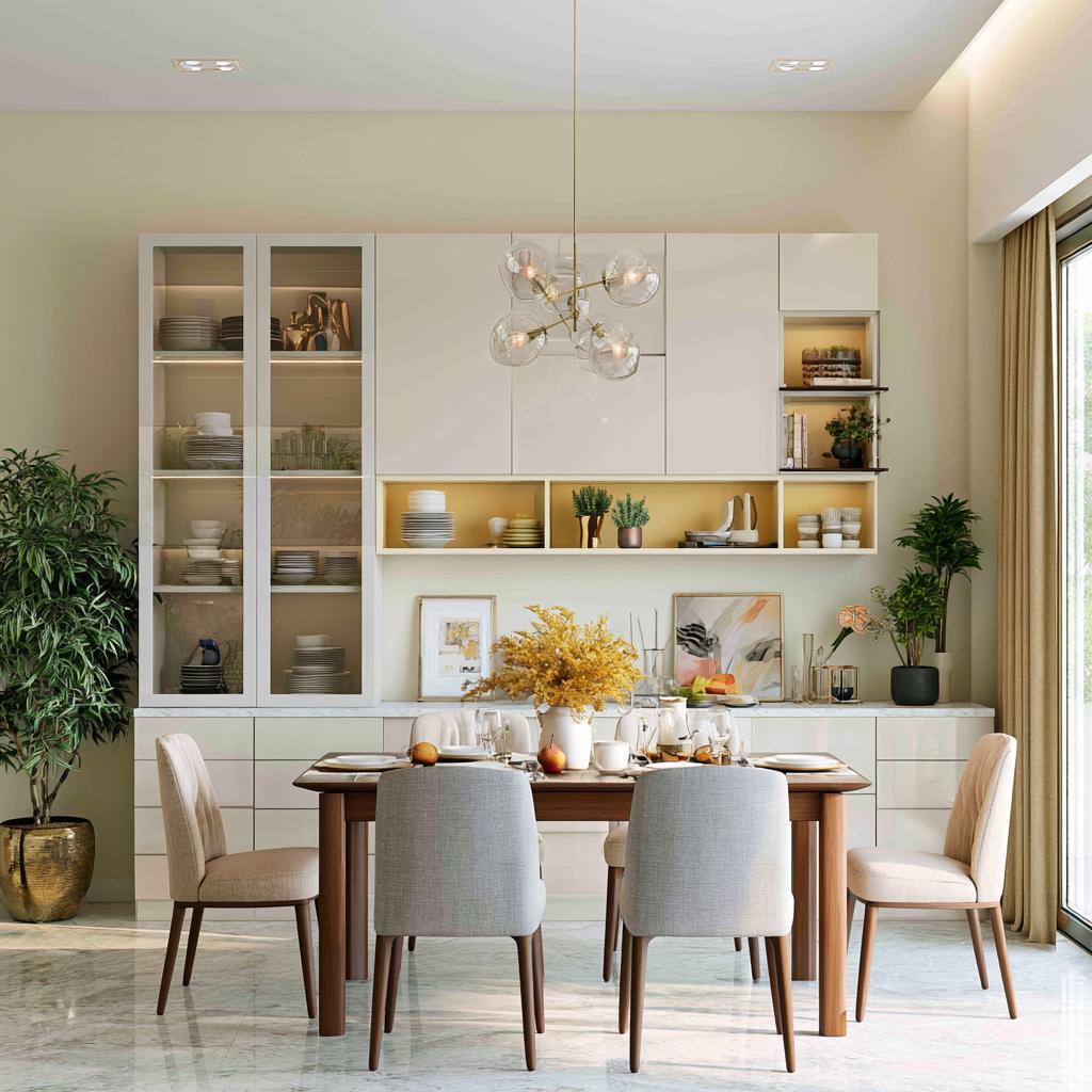 White wall mounted crockery unit cabinet design