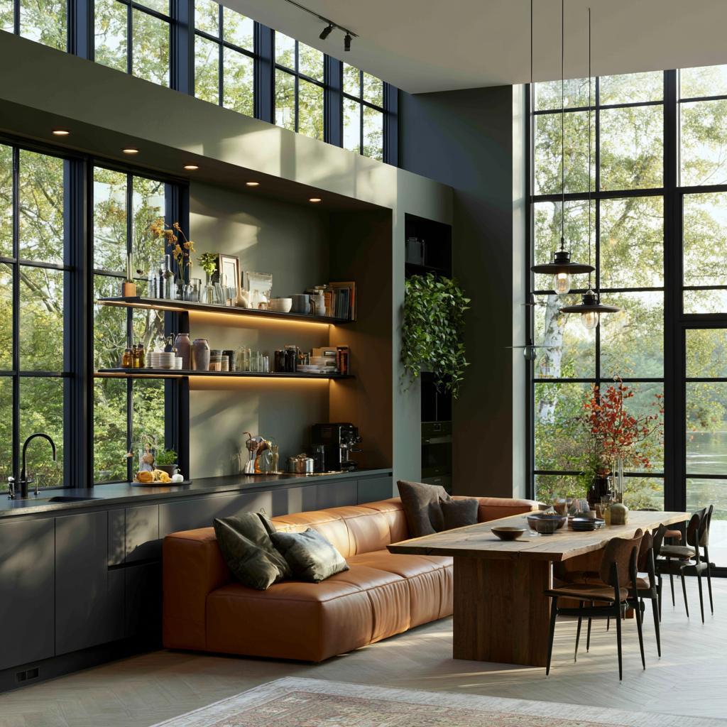 Backlit wall mounted crockery unit design, dining area