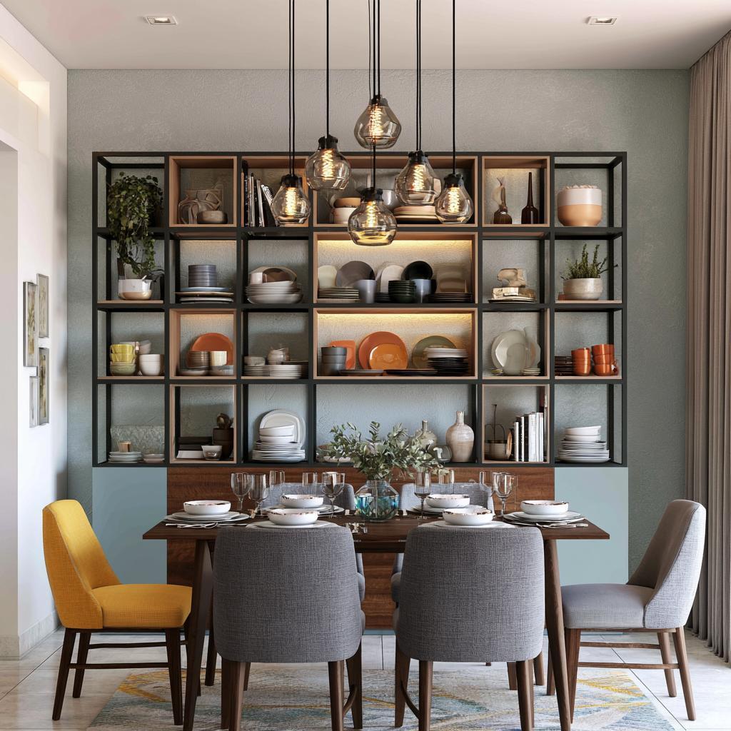 Crockery unit design with box-style display shelving