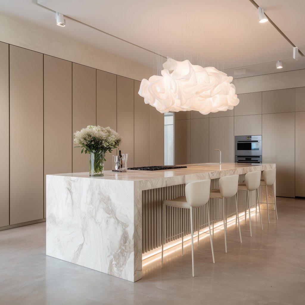 Cloud-shaped unique kitchen island lighting, marble island