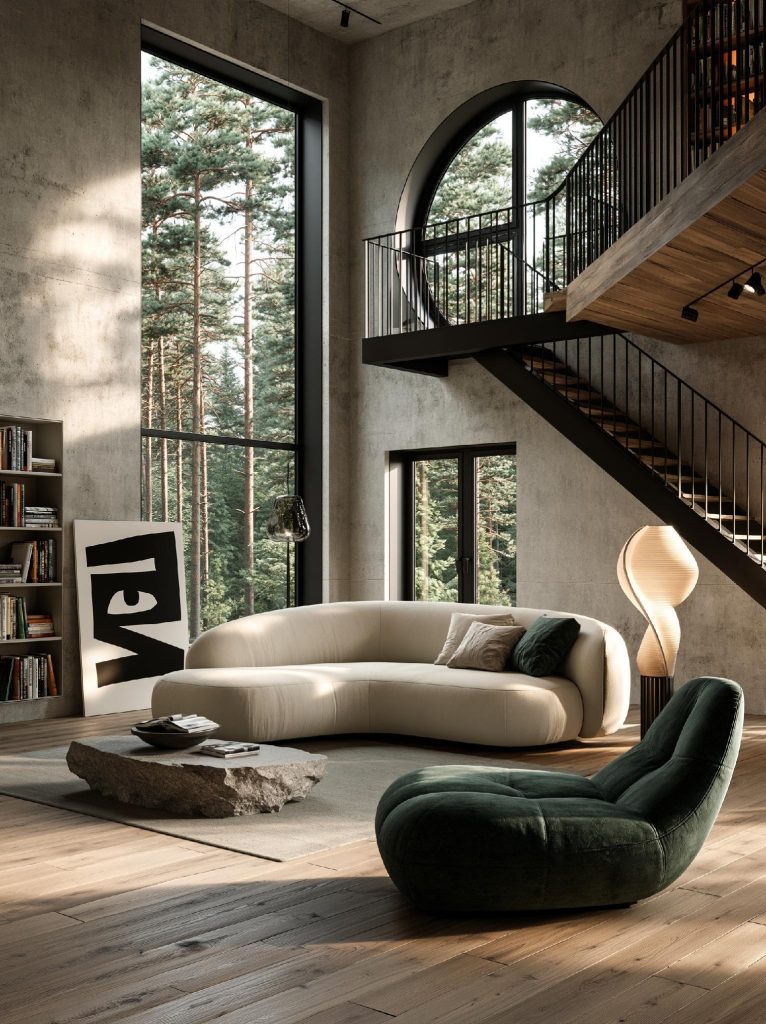 Staircase window design picture window greenery India