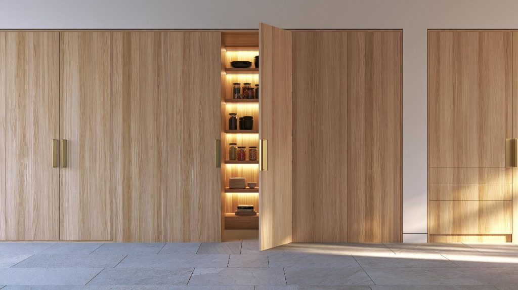 Wood swing wardrobe design with open shutter