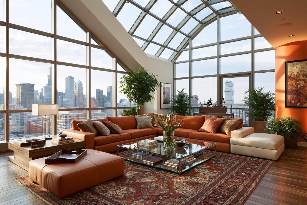 Toughened glass skylight living room design India