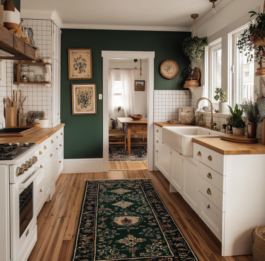 Small kitchen styling tricks, green wall decor