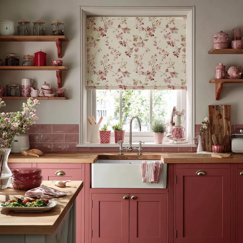 Pink shaker kitchen shutter design, two-tone finish