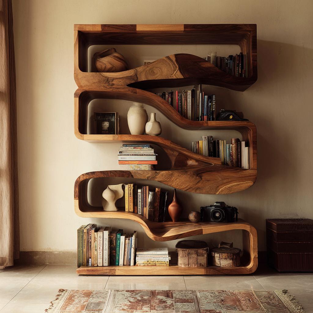 Artistic solid wood living room bookshelf design