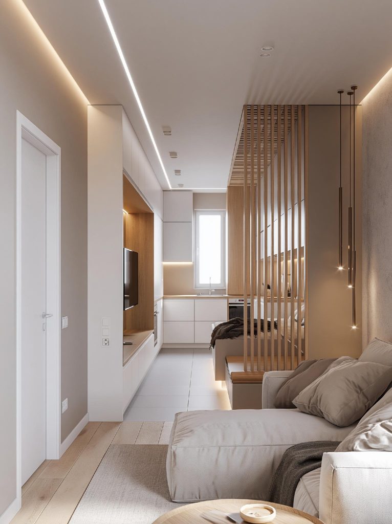Slim slat wooden partition bedroom living room