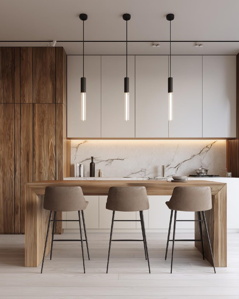 Modern kitchen island lighting, slim tube pendants