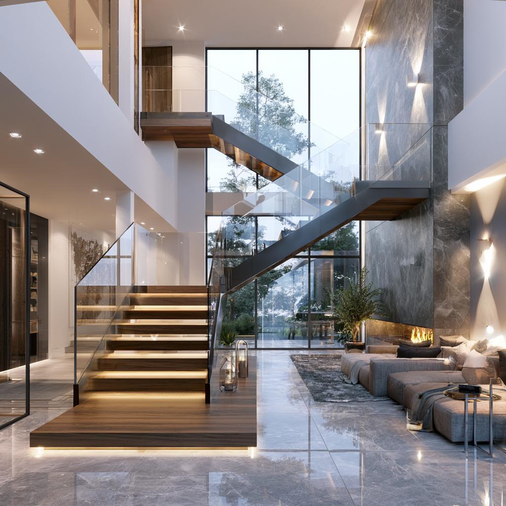 Modern staircase glass window design floating stairs India