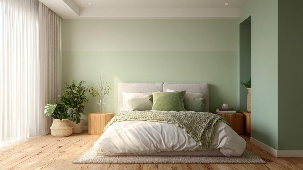  Sage green bedroom budget idea, feature wall