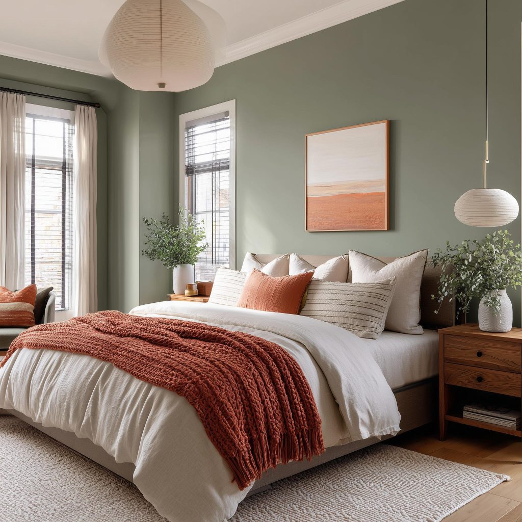 Sage green bedroom ideas with terracotta accents