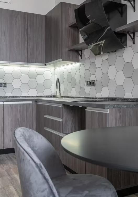 Grey hexagon kitchen backsplash tile, modern kitchen
