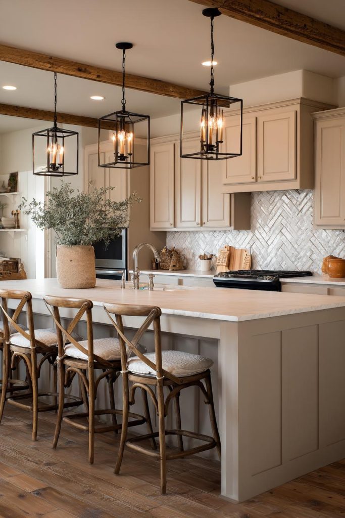  Black cage pendant kitchen island lighting, farmhouse style