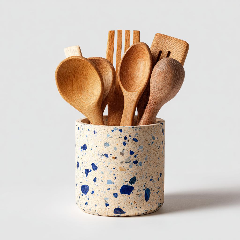 DIY kitchen decor with wooden utensils in crock