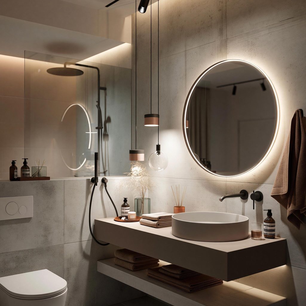 Modern countertop bathroom sink design backlit mirror