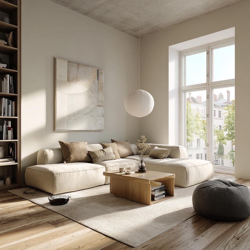 Beige colour living room minimal sectional sofa design