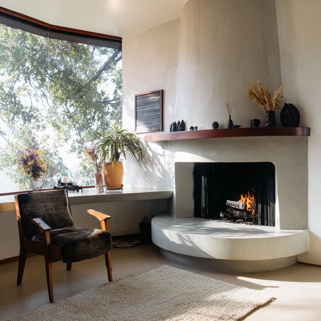 Corner fireplace living room minimalist stone design