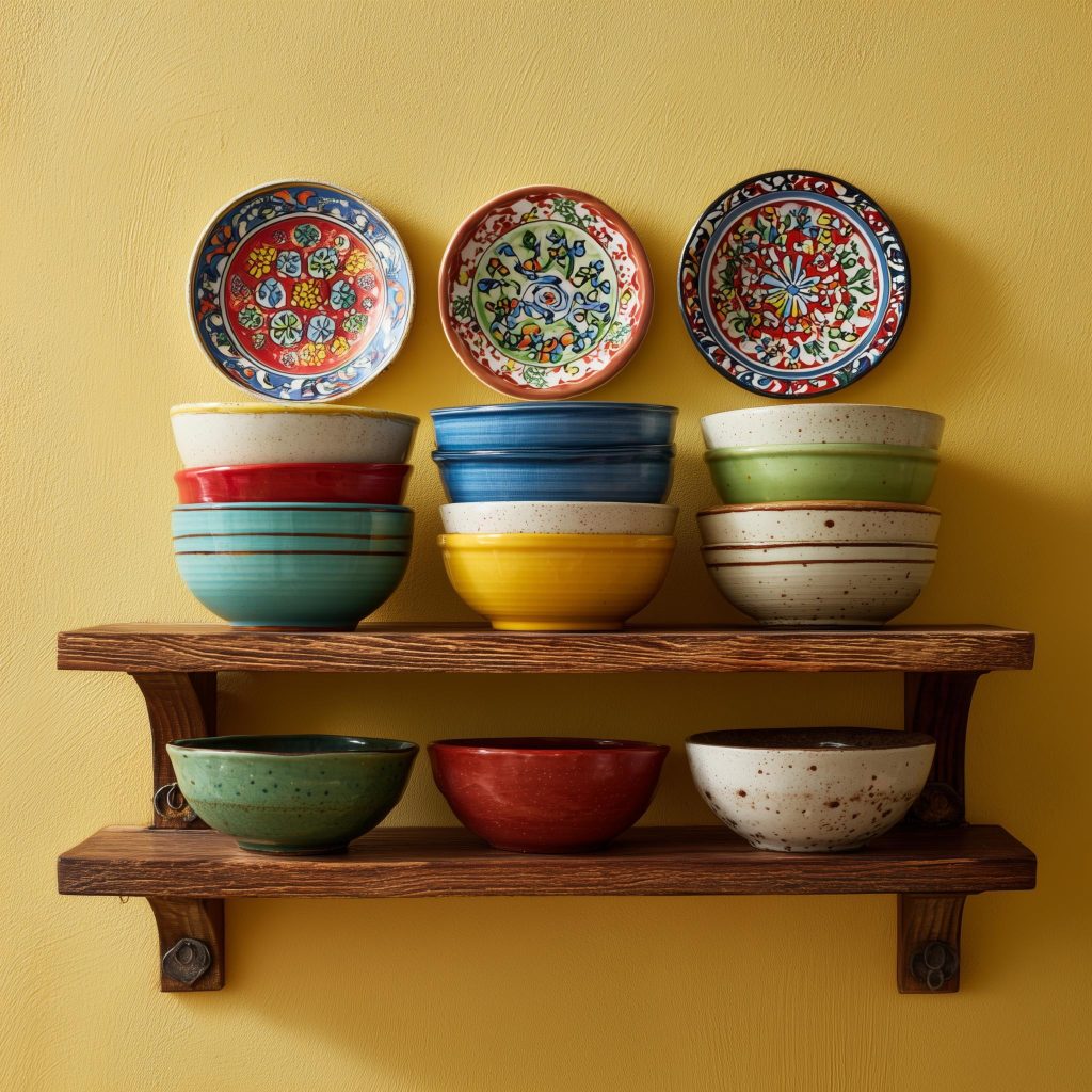 5-minute DIY kitchen decor, plate and bowl display