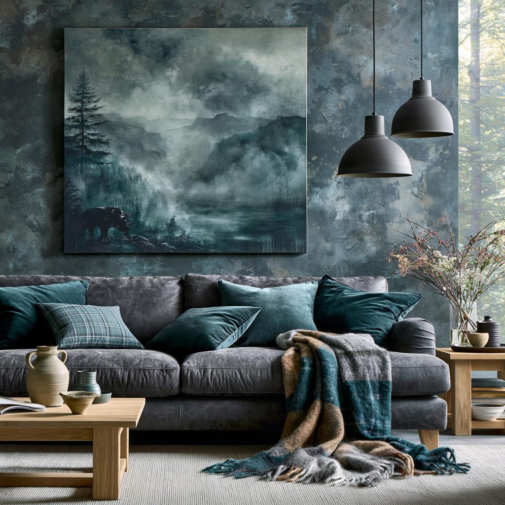 Modern velvet sofa design dark grey living room India